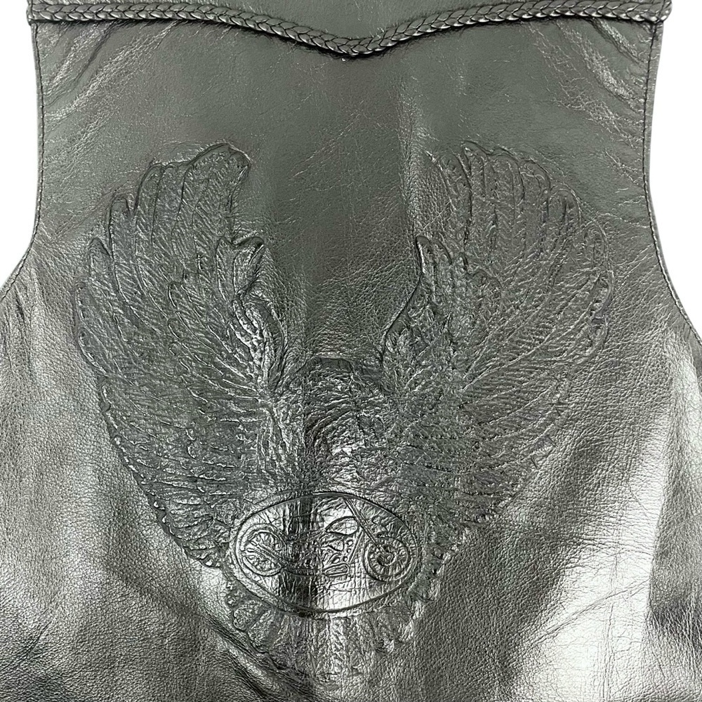 Vtg Le Cuir Niko Leather Biker Vest Black Size L, Eagle Embrossed Braided Detail - Picture 9 of 14